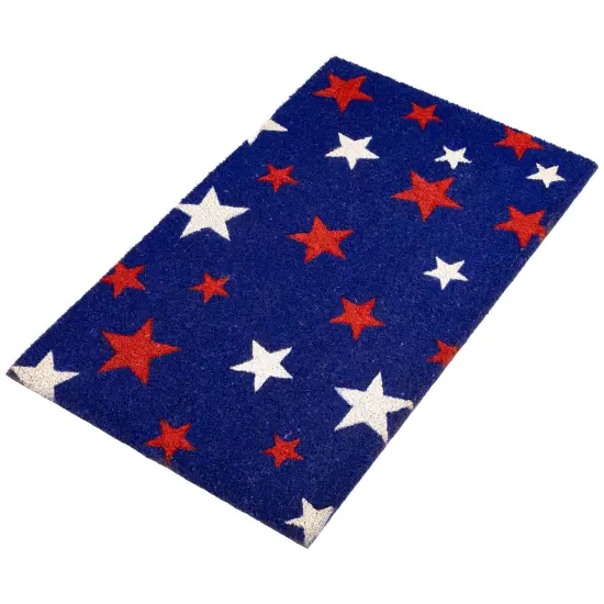 Northlight Blue Coir Red and White Stars Americana Outdoor Doormat 18" x 30" {5}
