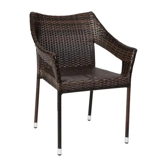 Merrick Lane Eldon Weather Resistant Indoor/Outdoor Stacking Patio Dining Chair with Steel Frame and PE Rattan Espresso {2}