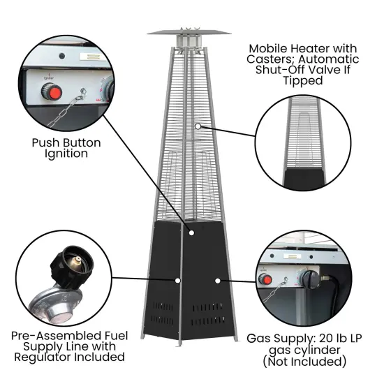 Merrick Lane Stainless Steel Pyramid Shape Portable Outdoor Patio Heater - 7.5 Feet Tall Silver {7}