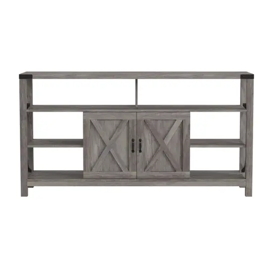 Merrick Lane Green River Media Console with Open and Closed Storage White/Oak {8}
