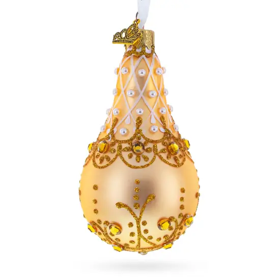 Pearls on Gold Glass Pear Shape Ornament {1}