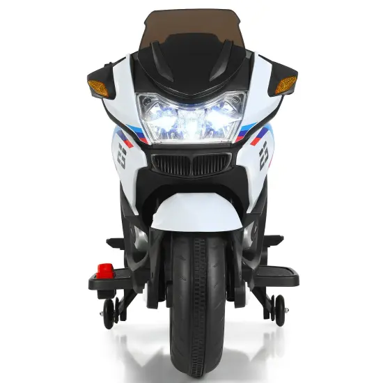 Iron Kids Ride-On Motorcycle with LED, Music and Training Wheels White {2}