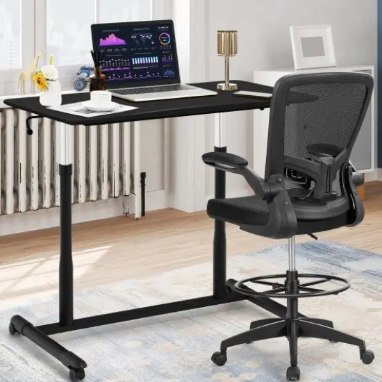Height Adjustable Computer Standing Desk with 4 Universal Casters and I Shaped Base Black {2}
