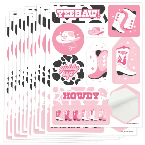 Big Dot of Happiness Rodeo Cowgirl - Pink Western Party Favor Sticker Set - 12 Sheets - 120 Stickers {1}