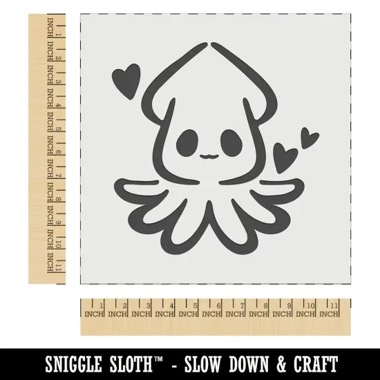 Cute Kawaii Squid with Hearts Sea Life Tentacles Wall Cookie DIY Craft Reusable Stencil {1}