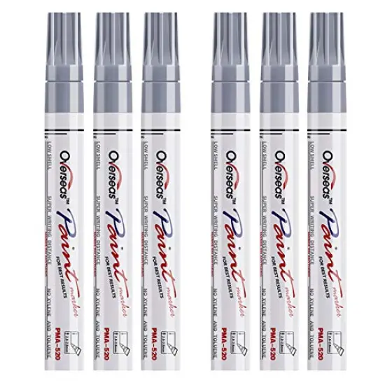 6 Silver Paint Markers Pens - Permanent Oil Based Metallic Paint Pen, Medium Tip, Quick Dry and Waterproof Marker for Rock, Wood, Fabric, Plastic, Canvas, Glass, Mugs, Canvas {2}