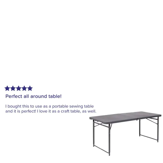 Emma and Oliver 4-Foot Height Adjustable Bi-Fold Dark Gray Plastic Folding Table with Handle Brown {9}