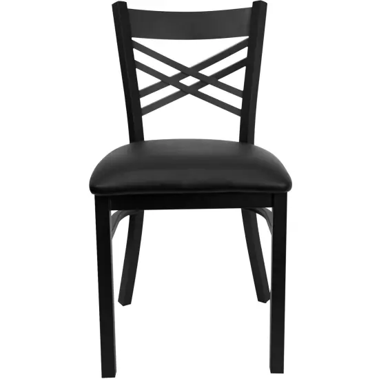 Emma and Oliver "X" Back Metal Restaurant Dining Chair BlackVYL/BlackMetal {3}
