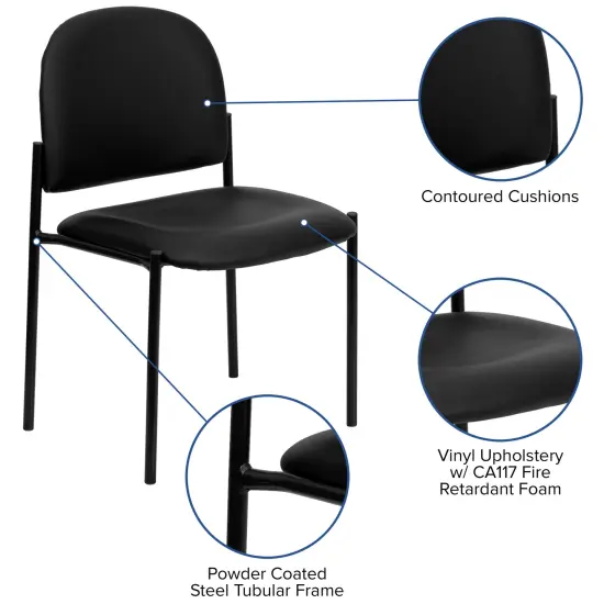Emma and Oliver Comfort Stackable Steel Side Reception Chair Black Vinyl {2}
