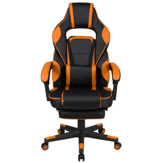 Emma and Oliver Ergonomic Gaming Chair -Recline Back/Arms, Footrest, Massaging Lumbar Black/Orange {3}