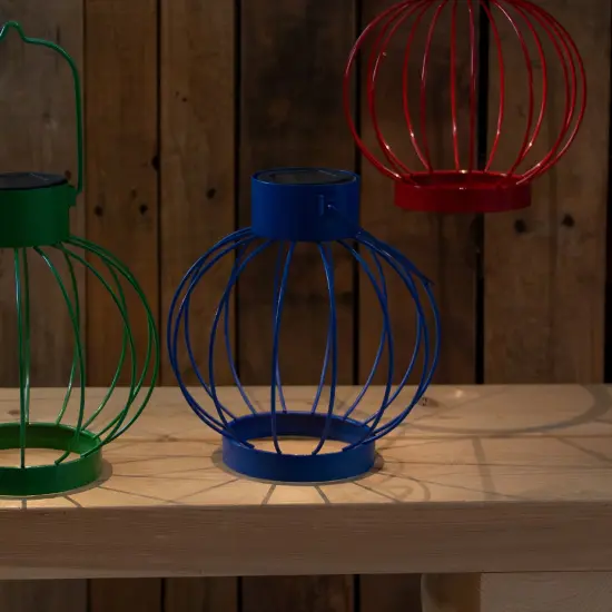 Northlight 6.5" Blue Outdoor Hanging LED Solar Lantern with Handle {3}