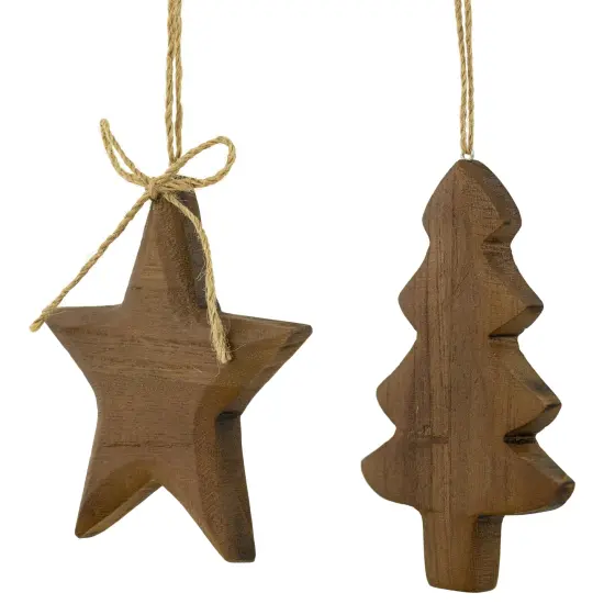 Northlight Tree and Star Wooden Christmas Ornaments - 5" - Brown - Set of 2 {6}