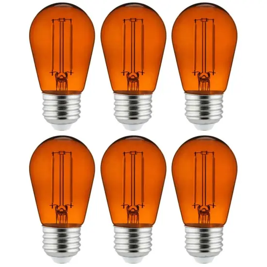 6Pk - 2 watts Orange LED Filament S14 Sign Clear Dimmable Light Bulb {1}