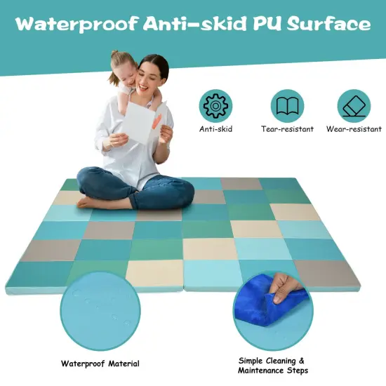 58 Inch Light Blue Folding Activity Foam Floor Play Mat {6}