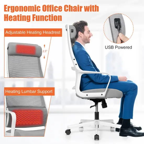 Costway Adjustable Mesh Office Task Chair Heating Lumbar Support Headrest Grey\Black {5}
