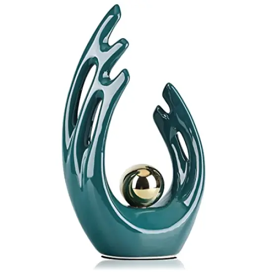 1 Pack 12 inchGreen Home Decor Accent, mid century modern decor Dining Table Decorations Green, Abstract Art Ceramic Statue And Sculpture for Center Pieces Decoration for table, bookshelf decorative objects {2}