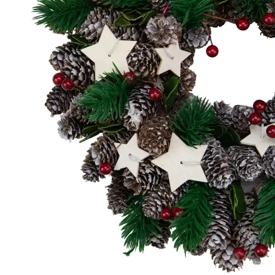 Northlight Pine Cone and Berries with Stars Artificial Christmas Wreath, 10-Inch, Unlit Ivory {4}