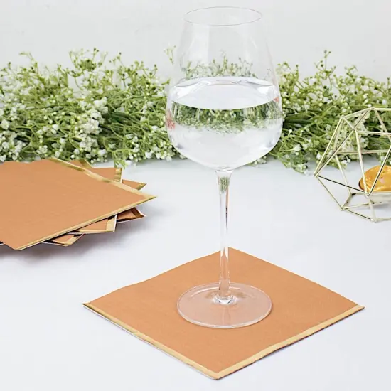 50 Pastel Gold Trim 2 Ply Paper Napkins for Events Terracotta {2}