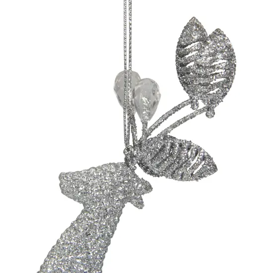 Northlight Leaping Glitter Drenched Reindeer with Faux Gem Christmas Ornament - 5.5" - Silver {4}