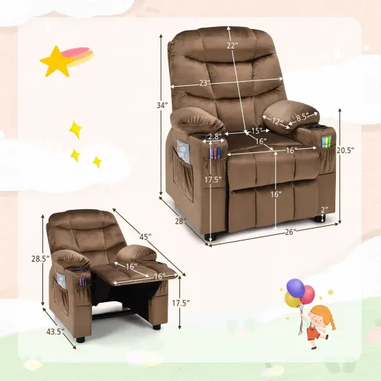 Kids Recliner Chair with Cup Holders Suitable for Children's Room, Living Room and Bedroom Light Brown {4}