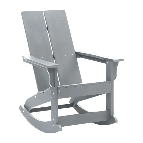 Merrick Lane Wellington UV Treated All-Weather Polyresin Adirondack Rocking Chair for Patio, Sunroom, Deck and More Gray {2}