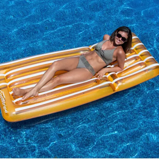 Swim Central 72" Inflatable Orange and White Transparent Cool Stripe Swimming Pool Mattress Float {4}