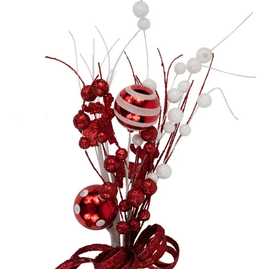 Northlight 24" Red and White Pearls and Swirls Christmas Spray {4}