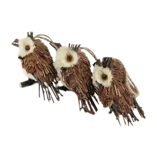 Northlight Set 3 Sisal and Twig Owl Christmas Ornaments, 3.5" Brown {4}