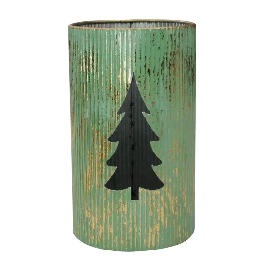 Northlight Rustic Christmas Tree Candle Lanterns - 12" - Green and Gold - Set of 2 {4}