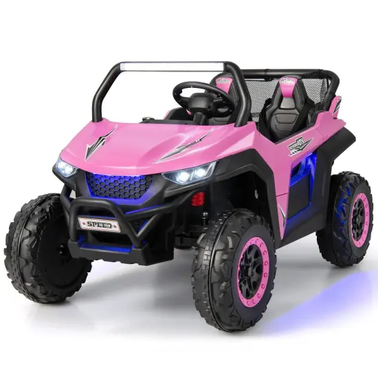 2-Seater Electric UTV Ride On Car with Safety Belt, Remote Control and Media Center Pink {1}