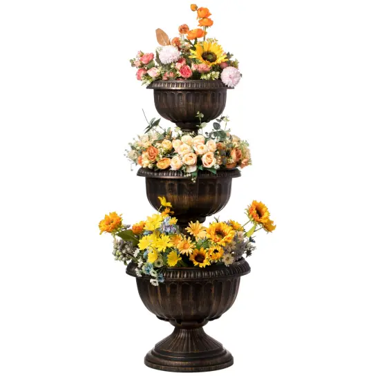 Outdoor Garden Triple Stacked Flower Bowl Urn Tier Planter Decoration, Bronze {3}