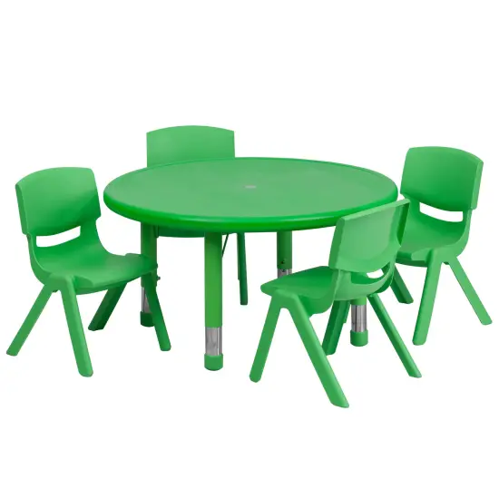 Emma and Oliver 33" Round Plastic Height Adjustable Activity Table Set with 4 Chairs Natural {7}