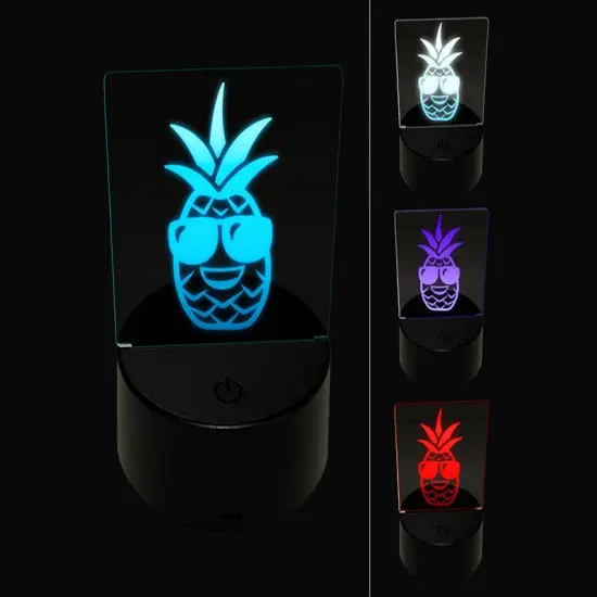 Pineapple with Sunglasses 3D Illusion LED Night Light Sign Nightstand Desk Lamp {1}