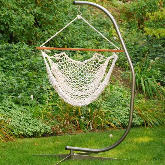The Hamptons Collection 48" White Natural Macrame Rope Hanging Outdoor Patio Hammock Chair {1}