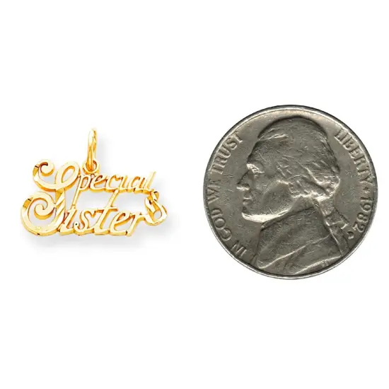 10K Yellow Gold Special Sister Charm Diamond-Cut New 15 X 23mm Jewerly {2}