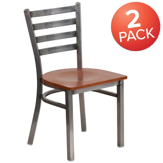 Emma and Oliver 2 Pack Clear Coated Ladder Back Metal Restaurant Chair Cherry/ClearCoated {5}