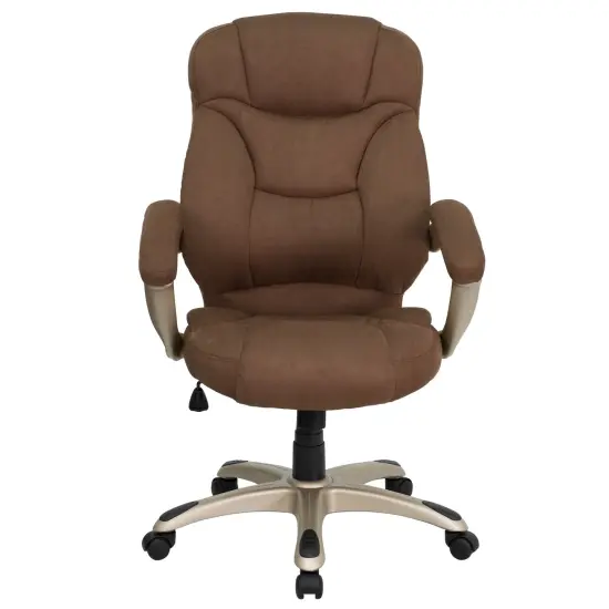 Emma and Oliver High Back Executive Ergonomic Office Chair with Silver Nylon Base and Arms Brown Microfiber {3}