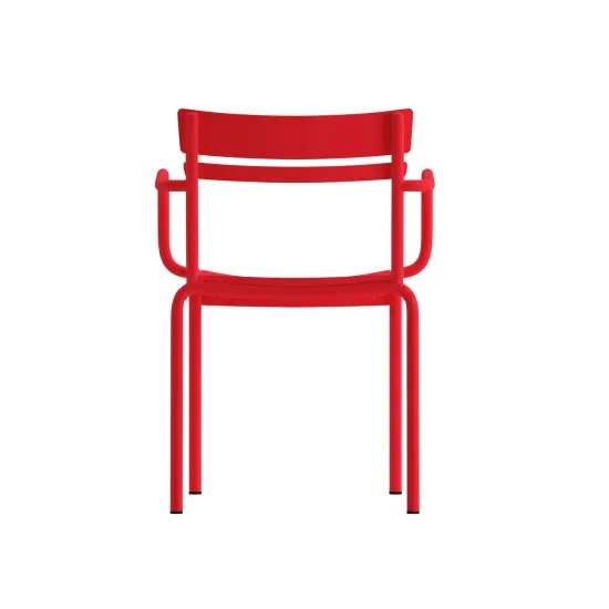 Emma and Oliver Rennes Powder Coated Steel Stacking Dining Chair with Arms and 2 Slat Back for Indoor-Outdoor Use Red {4}