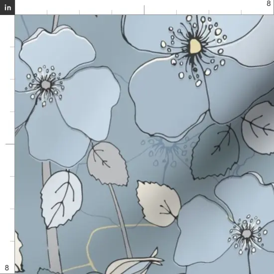Various Fabrics by the Yard or Fat Quarter Botanical Floral Large Scale Nature Blue Grey Illustrative Custom Printed Fabric by Spoonflower {4}
