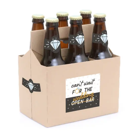 Big Dot of Happiness Just Engaged - Black and White - Engagement Party Decorations for Women and Men - 6 Beer Bottle Label Stickers and 1 Carrier {3}