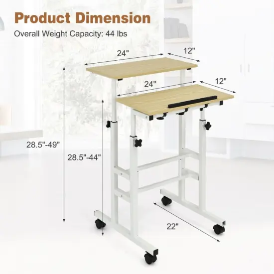Height Adjustable Mobile Standing Desk with rolling wheels for office and home Natural {6}