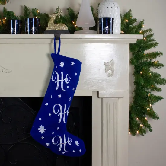 Northlight 18" LED Blue Stocking "Ho, Ho, Ho" with White Snowflakes {3}