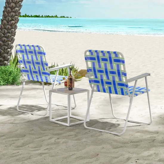 2 Pieces Folding Beach Chair Camping Lawn Webbing Chair Blue {1}