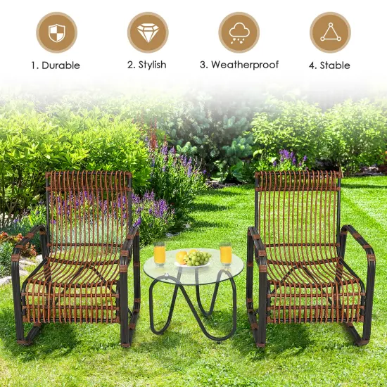 Costway 3PCS Patio Rattan Furniture Set Conversational Sofa Coffee Table Garden {4}