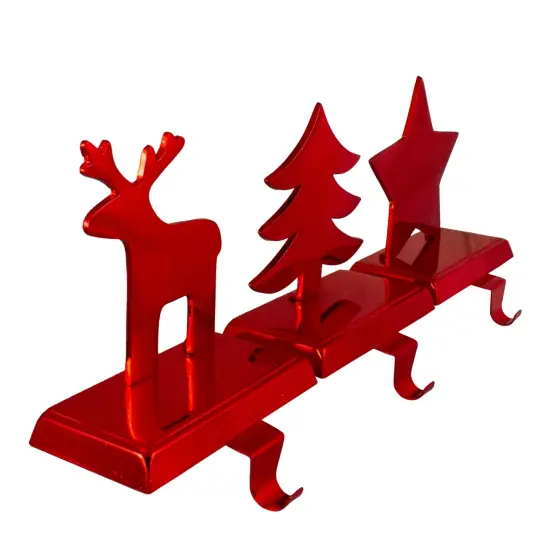 Northlight Reindeer, Christmas Tree, and Star Metallic Red Christmas Stocking Holders {4}