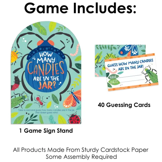 Big Dot of Happiness Buggin' Out - How Many Candies Bugs Birthday Party Game - 1 Stand and 40 Cards - Candy Guessing Game {4}