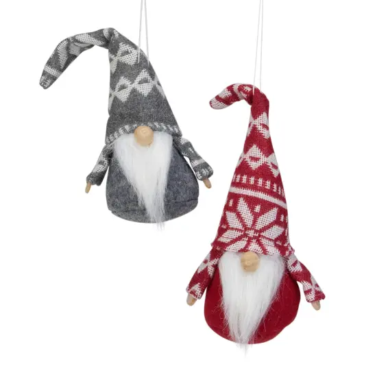 Northlight Gnomes with Nordic Hats Christmas Ornaments - 7" - Red and Gray - Set of 2 {1}