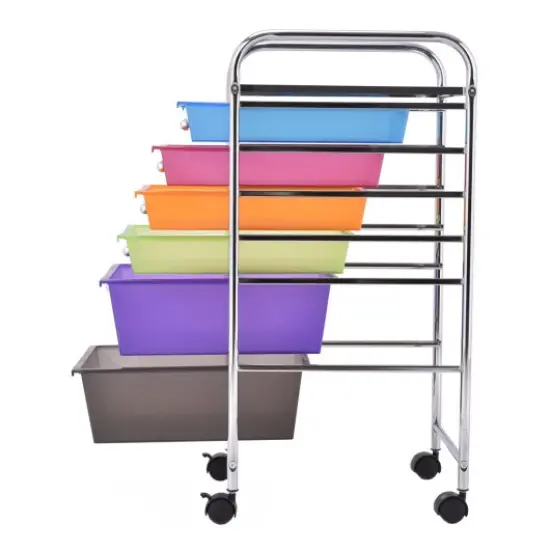 Multi-functional 6 Drawers Rolling Storage Cart Organizer with Four Movable Casters Clear Multicolor {3}