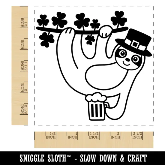 Saint Patrick's Day Sloth Lucky Irish Drinking Beer Square Rubber Stamp for Stamping Crafting {1}