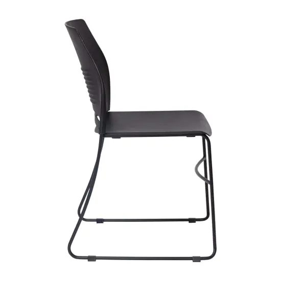 Emma and Oliver Arcana Series Heavy Duty 660 lb. Capacity Ergonomic Polypropylene Stack Chair with Perforated Back and Steel Sled Base Navy {10}